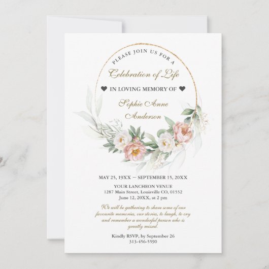 ほこりっぽいバラお祝い生涯葬儀記念館 招待状 (正面)