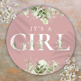 ほこりっぽいバラその女の子の緑のフローラ赤ちゃんシャワー ラウンドシール