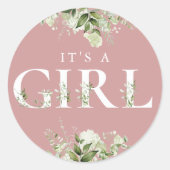 ほこりっぽいバラその女の子の緑のフローラ赤ちゃんシャワー ラウンドシール (正面)