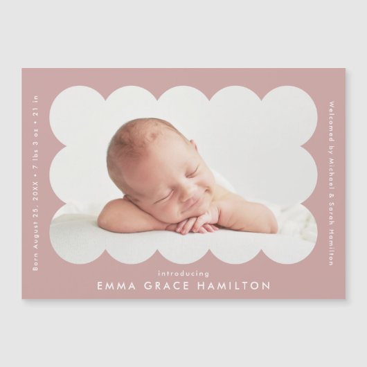 ほこりっぽいバラで撮影した生誕発表 (正面)