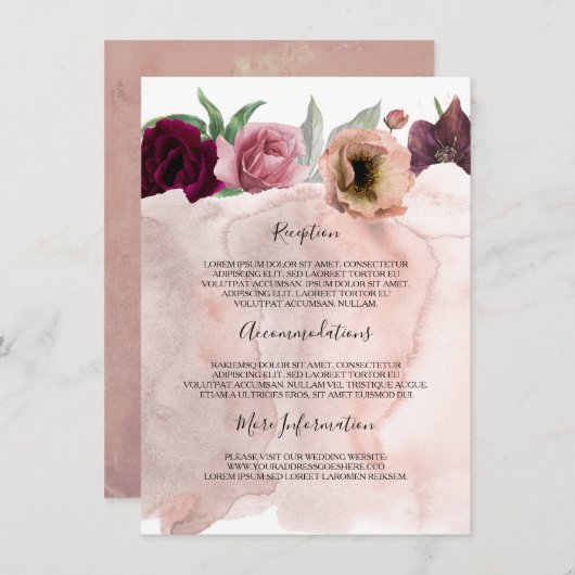 ほこりっぽいバラとバーガン結婚ディの情報 エンクロージャーカード (正面/裏面)