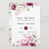 ほこりっぽいバラとピンク牡丹は日付カードを保存 招待状 (正面/裏面)