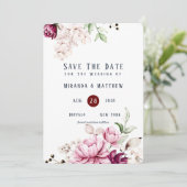 ほこりっぽいバラとピンク牡丹は日付カードを保存 招待状 (スタンド正面)