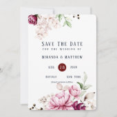 ほこりっぽいバラとピンク牡丹は日付カードを保存 招待状 (正面)