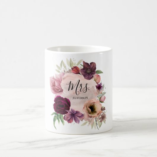 ほこりっぽいバラとブルゴーニュフローラヴィンテージ水彩 コーヒーマグカップ (中央)