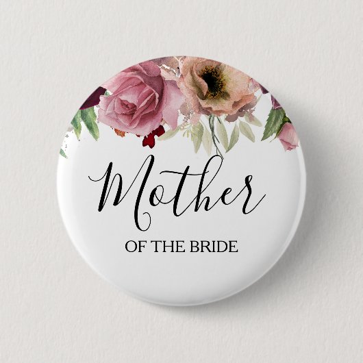 ほこりっぽいバラとブルゴーニュ赤い水の色フローラ 缶バッジ (正面)