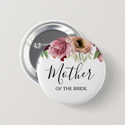 ほこりっぽいバラとブルゴーニュ赤い水の色フローラ 缶バッジ (正面&裏面)