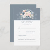 ほこりっぽいバラと淡い色のブルーフローラウェディングRSVP 出欠カード (正面/裏面)