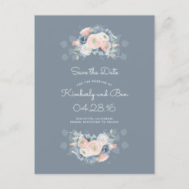 ほこりっぽいバラと淡い色の青フローラ日付を保存 案内ポストカード