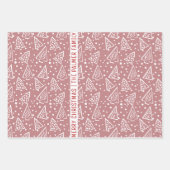 ほこりっぽいバラと白いクリスマスツリーと名前 ラッピングペーパーシート (正面3)