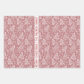 ほこりっぽいバラと白いクリスマスツリーと名前 ラッピングペーパーシート (正面)