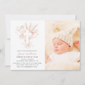 ほこりっぽいバラと白い花模様バプテスマ写真 招待状 (正面)