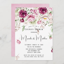 ほこりっぽいバラと赤面ピンクピ絵を描オニーカップルシャワー 招待状