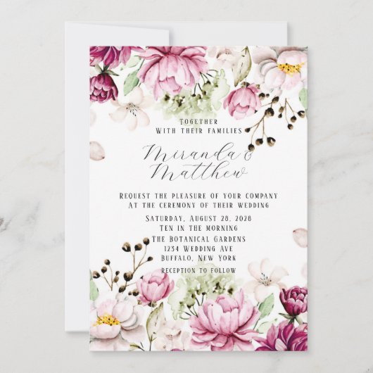 ほこりっぽいバラと赤面ピンクピ絵を描オニー結婚ズ 招待状 (正面)