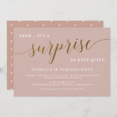 ほこりっぽいバラと金ゴールドスクリプト驚きの誕生日パーティー 招待状 (正面/裏面)