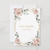 ほこりっぽいバラと金ゴールドフレームのフローラ結婚の 招待状 (裏面)