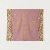 ほこりっぽいバラと金ゴールド誕生日パーティー彼女の写真ブース タペストリー (正面(横))