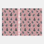 ほこりっぽいバラと黒いメリークリスマスツリーの休日 ラッピングペーパーシート (正面3)