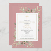 ほこりっぽいバラの写真お祝いの人生の葬儀 招待状 (正面/裏面)