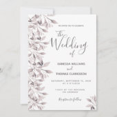 ほこりっぽいバラの植物の葉の結婚スクリプト 招待状 (正面)