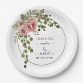 ほこりっぽいバラの水色の花ありがとう結婚。 ペーパープレート (正面)