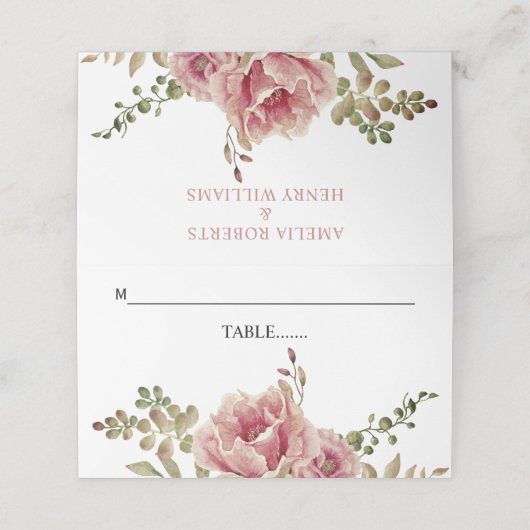 ほこりっぽいバラの水色の花葉との結婚香り プレイスカード (外部開封)