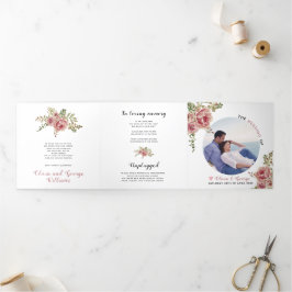 ほこりっぽいバラの水色の花葉緑の花、写真 三つ折りプログラム