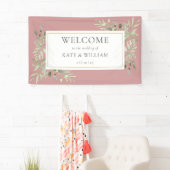 ほこりっぽいバラの緑結婚の葉の歓迎 横断幕 (インサイチュ)