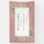 ほこりっぽいバラの緑結婚の葉の歓迎 横断幕 (縦)