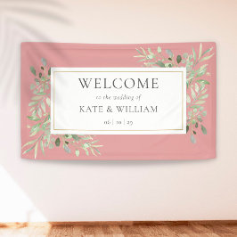 ほこりっぽいバラの緑結婚の葉の歓迎 横断幕