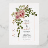 ほこりっぽいバラの花と結婚アーチ実在のバラ金ゴールド 箔招待状 (正面)