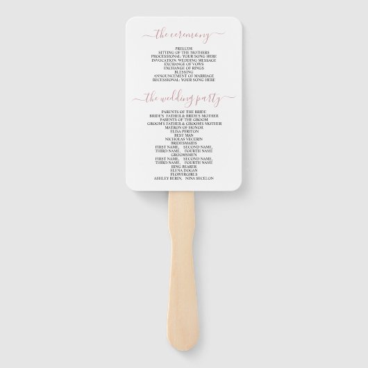 ほこりっぽいバラの花のアーチ、イニシャルの結婚式プログラム ハンドファン (裏面)