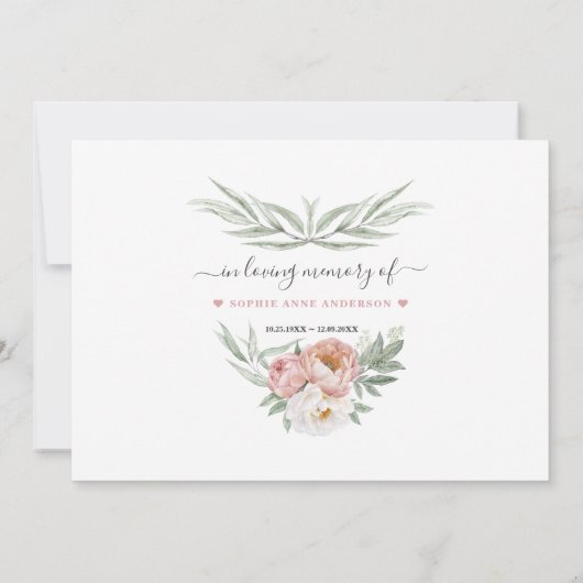 ほこりっぽいバラの花共有の出席 案内状 (裏面)