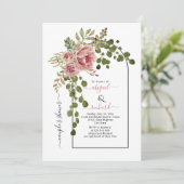 ほこりっぽいバラの花結婚アーチのカップルのシャワー 招待状 (スタンド正面)