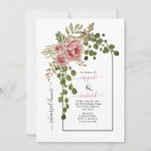 ほこりっぽいバラの花結婚アーチのリハーサルディナー 招待状 (正面)