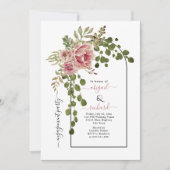 ほこりっぽいバラの花結婚アーチの婚約パーティ 招待状 (正面)