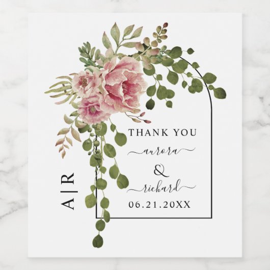 ほこりっぽいバラの花、アーチありがとう結婚のワイン ワインラベル (シングルラベル)