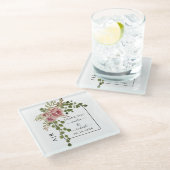 ほこりっぽいバラの花、アーチとモノグラム結婚の ガラスコースター (アングル)