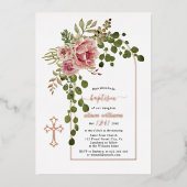 ほこりっぽいバラの花、アーチフローラバプテスマバラ金ゴールド 箔招待状 (正面)