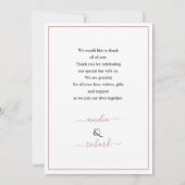 ほこりっぽいバラの花、写真とアーチ結婚ング サンキューカード (裏面)