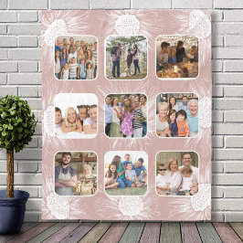 ほこりっぽいバラひまわりシンプル9フォトコラージュ フリースブランケット