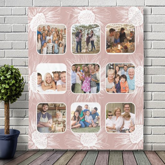 ほこりっぽいバラひまわりシンプル9フォトコラージュ フリースブランケット