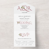 ほこりっぽいバライニシャルとアンパサンド、バラ結婚ズ オールインワン招待状 (内側)