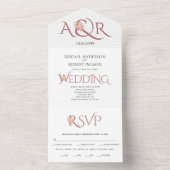 ほこりっぽいバライニシャルとピンクのバラ結婚の花束 オールインワン招待状 (内側)