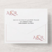 ほこりっぽいバライニシャルとピンクのバラ結婚の花束 オールインワン招待状 (裏面)