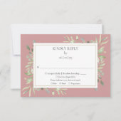 ほこりっぽいバラウォーターカラーグリーナリー金ゴールド結婚ズ 出欠カード (正面)