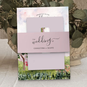 ほこりっぽいバラエレガントピンク結婚スクリプト 招待状ベリーバンド