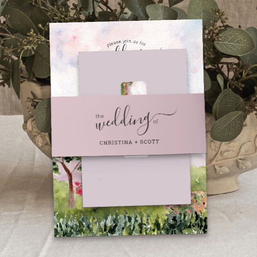 ほこりっぽいバラエレガントピンク結婚スクリプト 招待状ベリーバンド