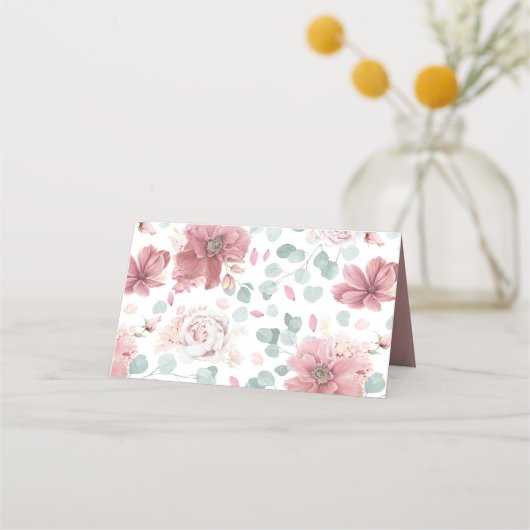 ほこりっぽいバラエレガントフラワーロマン結婚ティーズ プレイスカード (裏面)