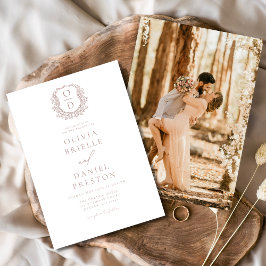 ほこりっぽいバラエレガントフローラクレストモノグラム結婚ズ 招待状
